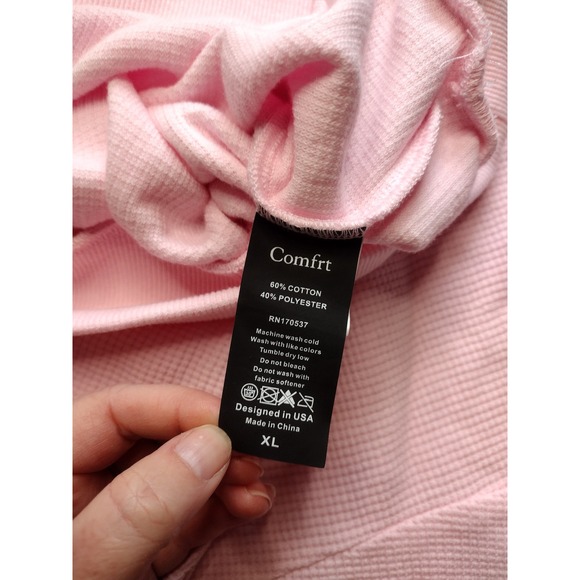 Comfrt Waffle Knit Sweatshirt Pink Crew Neck Oversized Pullover XL - Picture 6 of 6